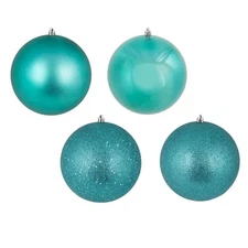 Vickerman N592042DA Teal 4 Finish Assorted Ball Ornament 8 in. - 4 per Bag