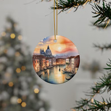 Venice Italy Travel Ornament: Watercolor Cityscape, Personalized Christmas Decor
