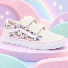 VANS Old Skool V Kids Unicorn Print Sneakers - Pink/Cream Size 2.5 NIB