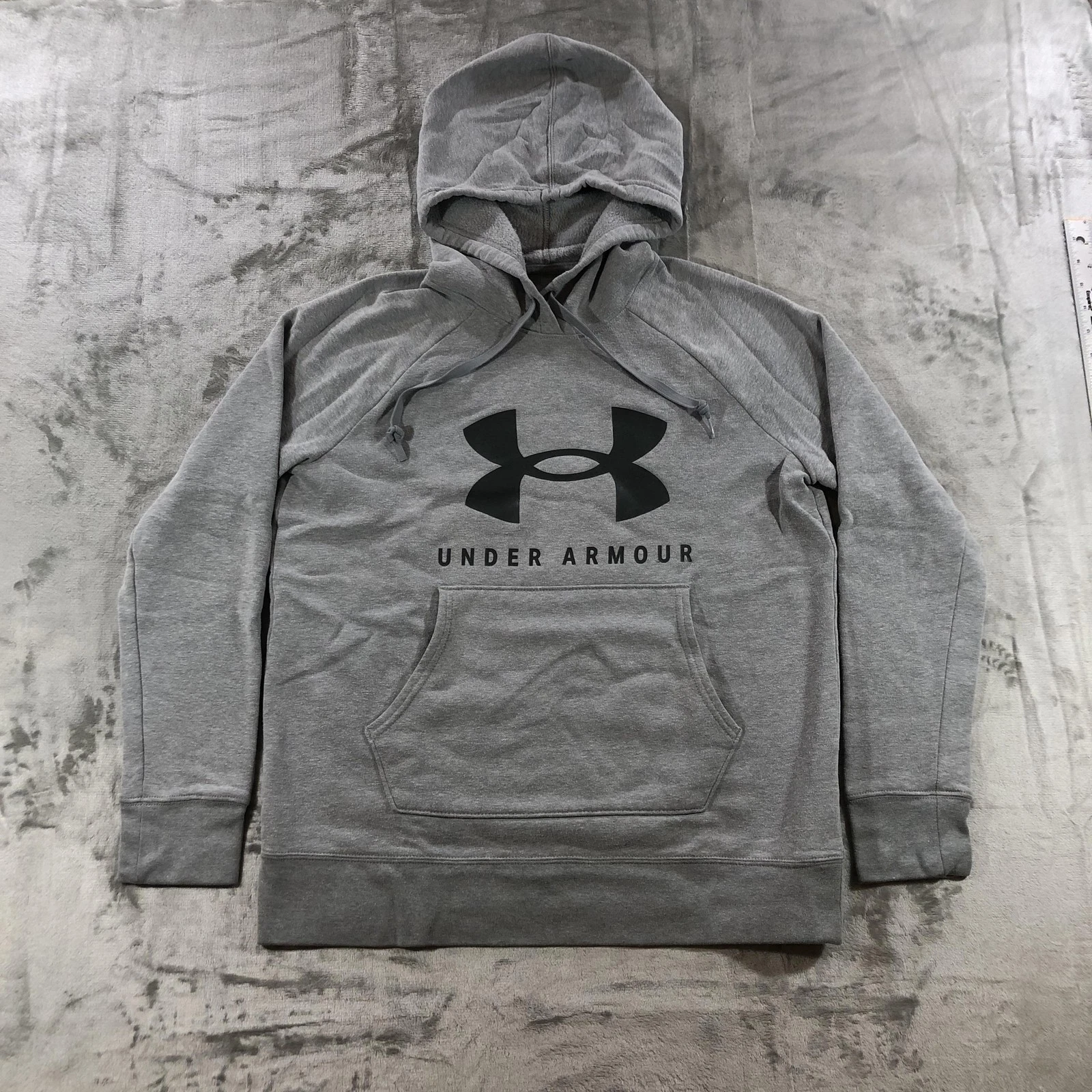 Under Armour Hoodie Mens Small Gray Big Logo Pullover Sweatshirt Loose Fit