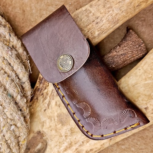 CUSTOM Handmade Damascus Pocket Knife – Folding Knife, Leather Sheath IT-1412 - Picture 11 of 12