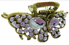 New Antique Gold with Clear Austrian Crystal Butterfly 2'' Hair Claw Clip