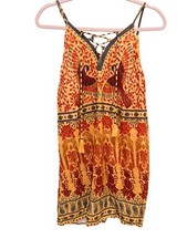 Farm Rio Mini Sun Dress Sz P XS Spaghetti Straps Colored Macaws Golden Yellow