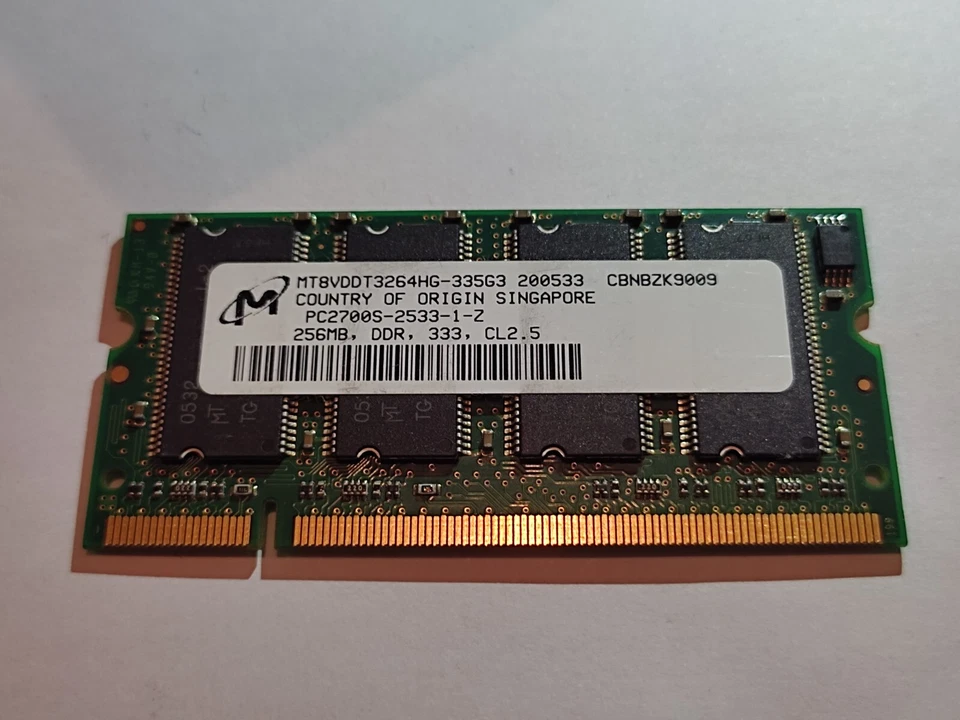 Micron Technology Inc. DDR SDRAM 256MB 200SODIMM -MT8VDDT3264HG-335G3 Memoria OK Foto 3 de 4