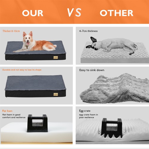 Orthopedic Memory Foam Dog Bed Large Grey Plush Waterproof Washable Cover Indoor - Picture 11 of 16