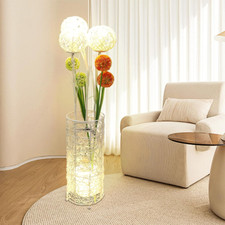 109cm Höhe Landhausstil LED Stehlampe Deko handgemacht Rattan Blumen Nachtlicht 