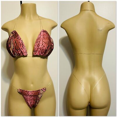 Maroon Pink Python Two Piece String One Size Bikini Outfit Exotic Dancer Outfit