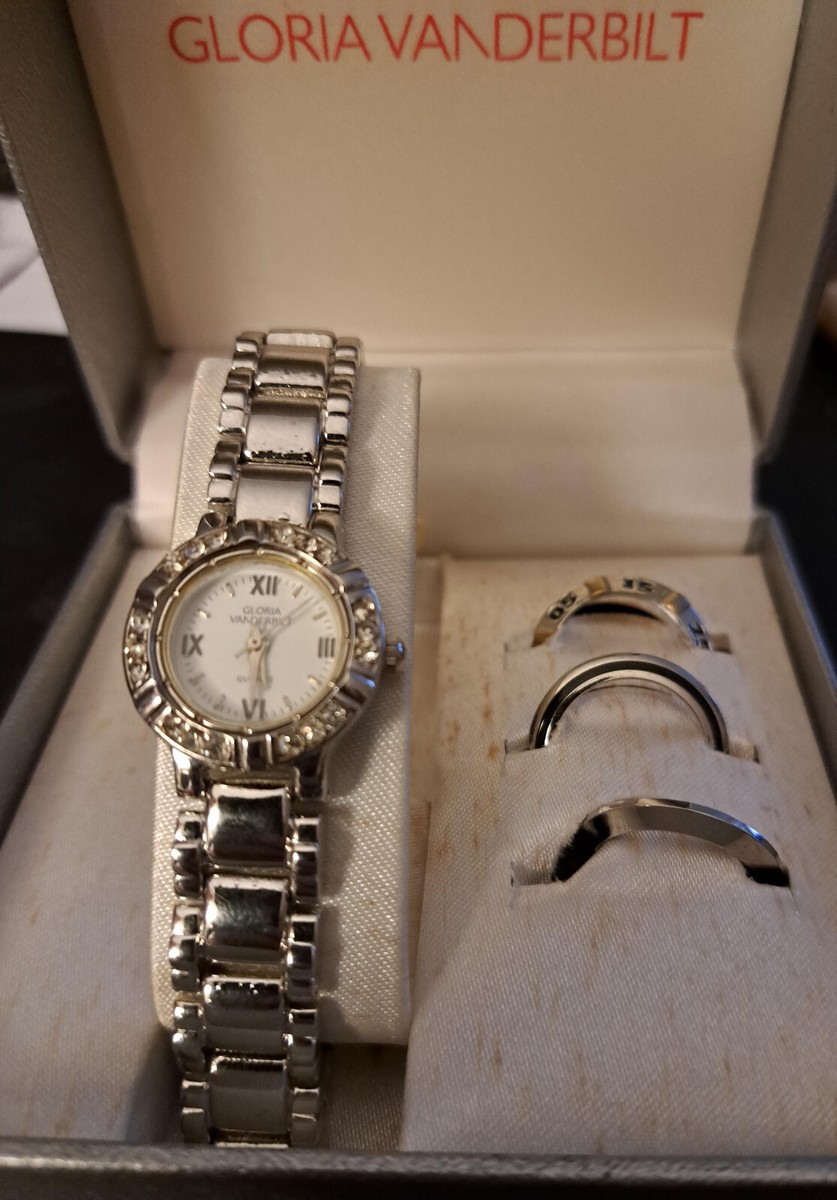 Ladies Gloria Vanderbilt Silver Tone Quartz Watch With 4 