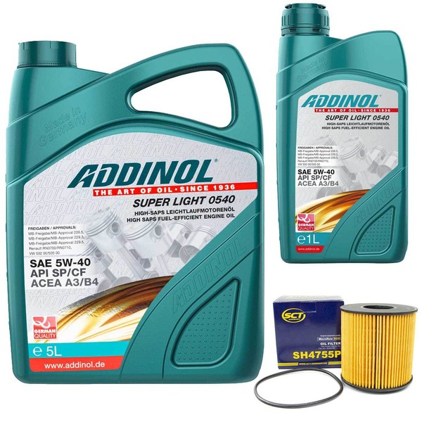 MotoröL Set Addinol 5W-40 Super Light 6 Liter + ÖLfilter FüR Renault Laguna II-image