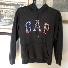 Gap Gray USA Flag Patriotic Logo Pullover Hoodie Sweatshirt Men s Sz XS A2643