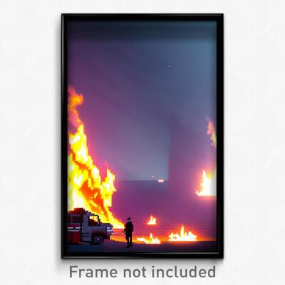 Pixel Art Poster - Flat Fire (8 Bit Psychedelic Trippy Weird Video Game Print)