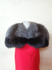 BRAND NEW INDIGO  BLACK FOX FUR CAPE STOLE WRAP WOMEN WOMAN