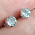 Fine Topaz Earrings Studs Jewellery, 925 Sterling Silver Blue Small