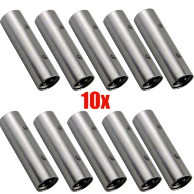 10x 3-Pin XLR Male to Male Plug Coupler Gender Changer Audio Microphone Adapter