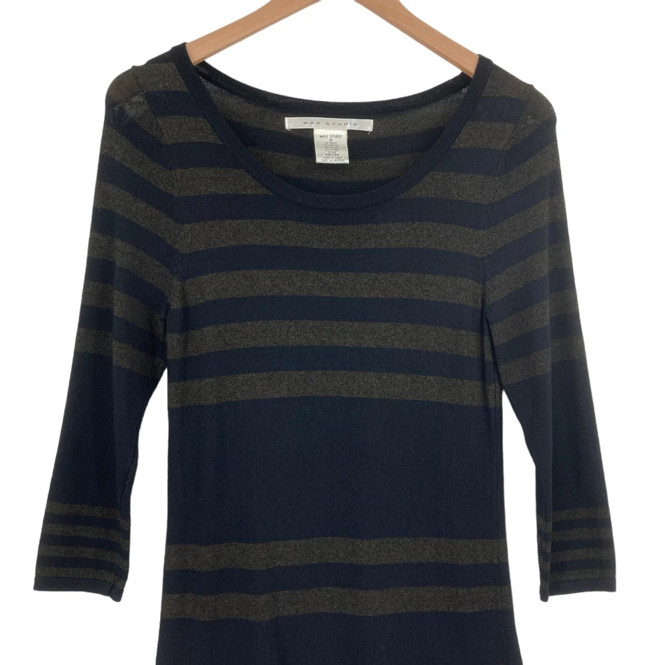 Vestido Suéter Max Studio Para Mujer Mediano Azul Marino Verde Rayas Tejido Rayón Manga Larga Foto 4 de 4