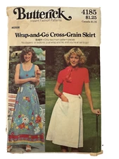 4185 BUTTERICK 1970s Pattern Wrap-and Go Cross-Grain SKIRT Size Medium 6 8
