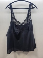 Vintage Vassarette Womens Slip Top Lace Trim Black Sz 42 Cami Nylon Lingerie Xxl