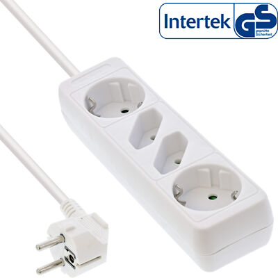 InLine  Steckdosenleiste, 4-fach, 2x Schutzkontakt + 2x Euro, 3m, weiß