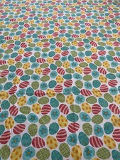 Easter Tablecloth Fabric Eggs Pink Blue Purple Cotton Vibrant 78 X 60