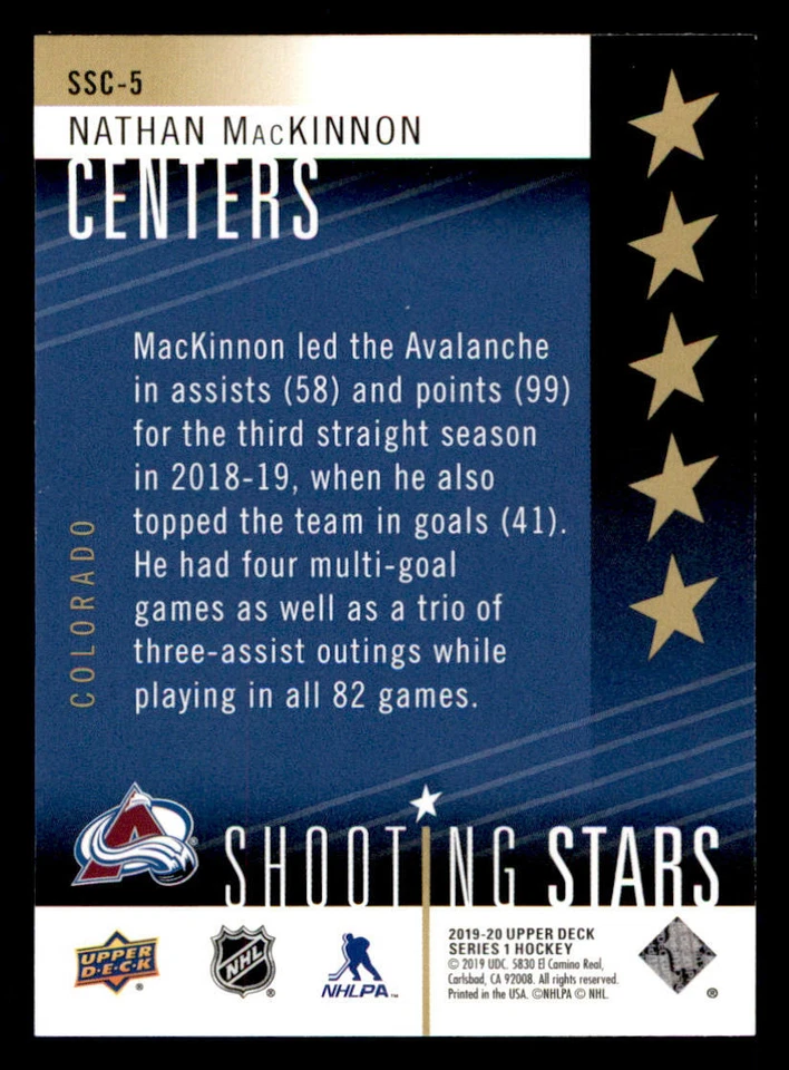 2019-20 Upper Deck Shooting Stars Centers #SSC5 Nathan MacKinnon (ref 233240) - Image 2 of 2