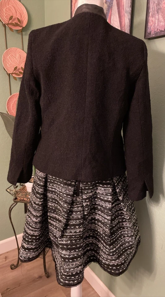 Новый с Ярлыками Milly 2 ПК платье Tweed Blazer комплект шерсти кожи черный белый размер 10 Рекомендуемая розничная цена производителя $525 - Изображение 3 из 4