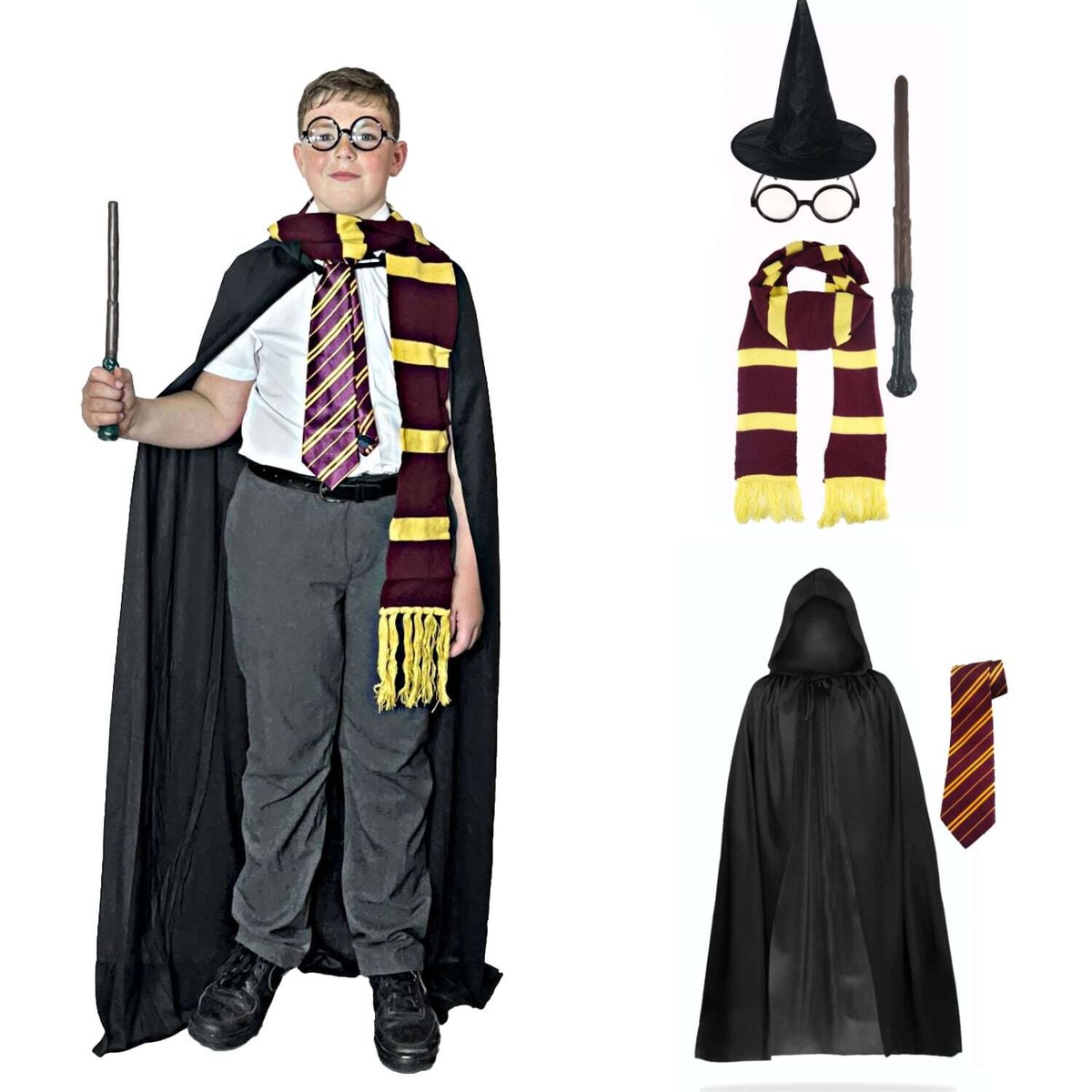 ILOVEFANCYDRESS Zauberer-Krawatte & Schal Set – Gestreift, 4 Farben, Einheitsgröße Für Hexen-/Zaubererkostüm