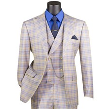 BIG  TALL Men's Blue Plaid 3pc 2-Button Modern Suit w/ Peak Lapel NWT