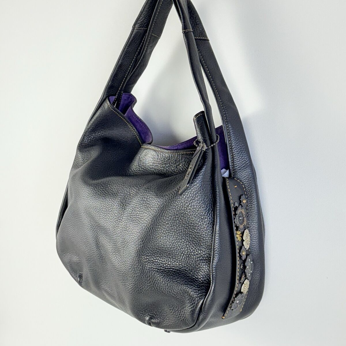 Rare Coach 1941 Tooled Tea Rose Bandit Hobo Bag Black/Purple Rare Coach 1941 Tooled Tea Rose Bandit Hobo Bag Black/Purple