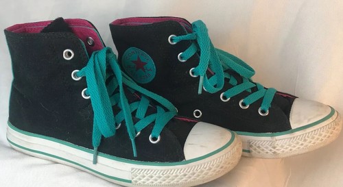 Converse Chuck Taylor All Star Hi Top Negro Caliente Rosa Verde Azulado  Niños Talla 2 | eBay
