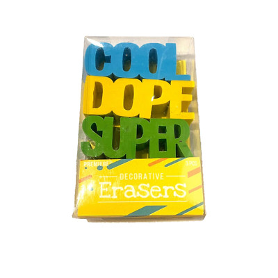 decorative kids erasers COOL DOPE SUPER unisex school office boys girls 