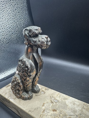 Solid Brass Poodles On Marble Sign Holder Figurine Statue Dog - Picture 6 of 10