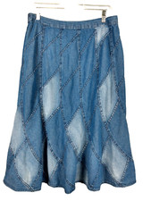 Studio West Women Skirt Large Denim Patchwork Midi Y2K 90s Western Rodeo Cottage