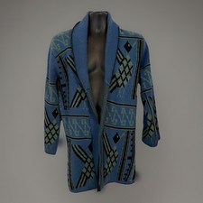 VTG 70s Cardigan Sweater Aztec Knit Open Front Shawl Wool Blend Southwest S/M