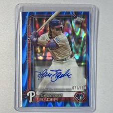 2025 Topps Chrome Update Harrison Bader Blue RayWave Phillies Auto #AC-HB /150