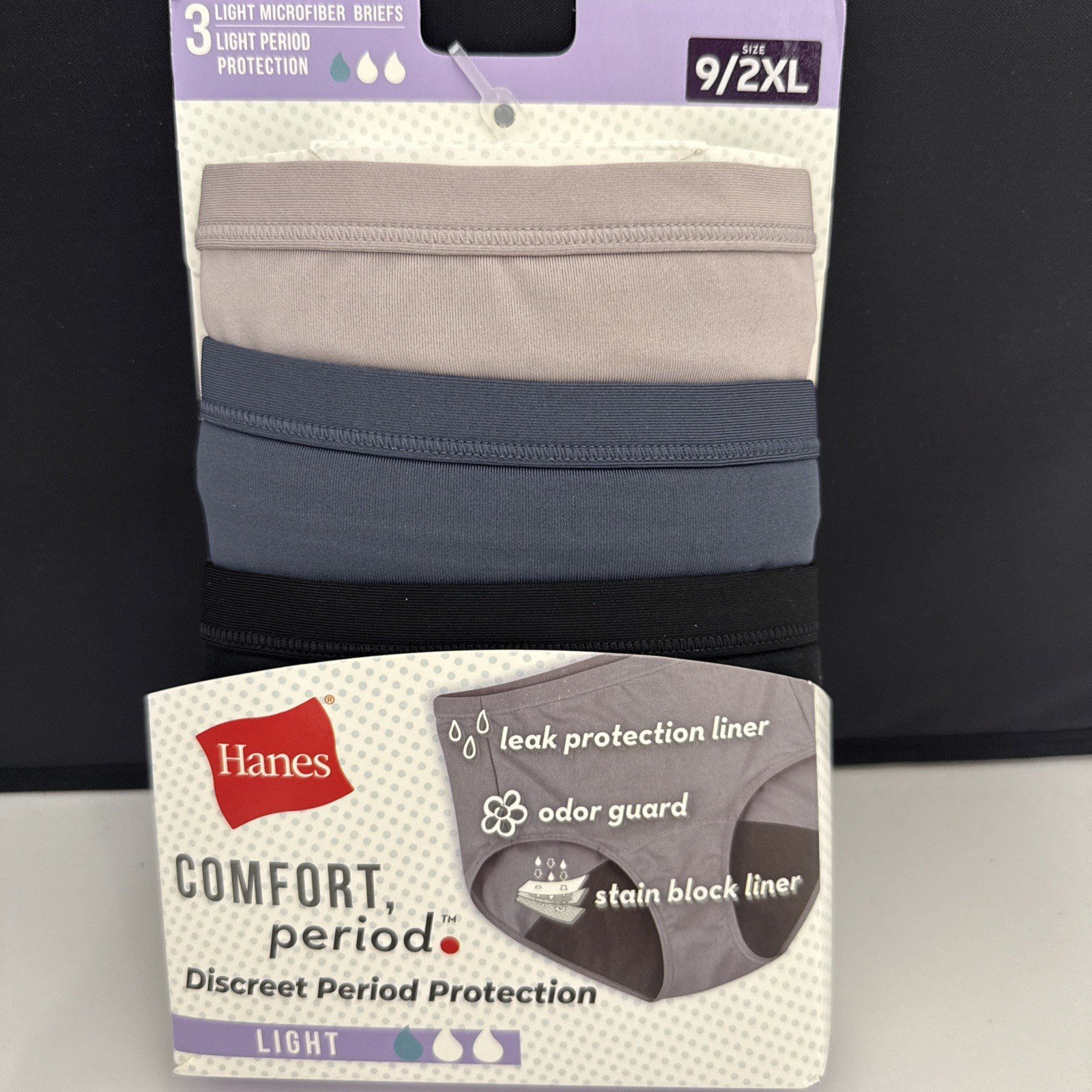 Hanes Women's Comfort, Period Light Protection Briefs - Size 9 / 2XL - New
