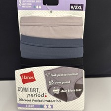 Hanes Women's Comfort, Period Light Protection Briefs - Size 9 / 2XL - New
