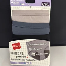 Hanes Women's Comfort, Period Light Protection Briefs - Size 9 / 2XL - New