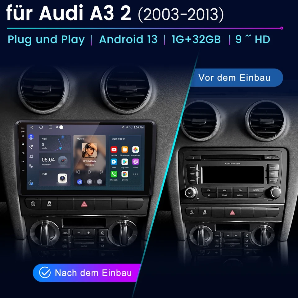 Android14 USB radio Für AUDI A3 8P Autoradio 1+32G Apple Carplay GPS Navi WIFI - Bild 2 von 4