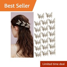 Ylapagne 20-Pc Silver 3D Moving Butterfly Hair Clips Barrettes