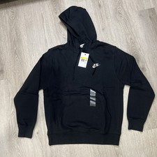 New Nike Sportswear Club Fleece Men  s Pullover Hoodie Black/White - Size Small