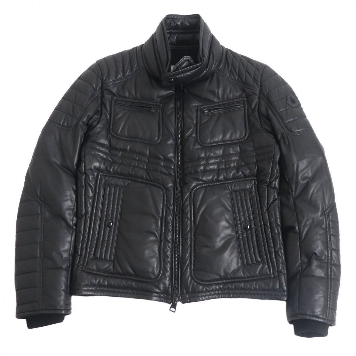 Moncler Dimitri logo patch stand collar lamb leather zip jacket excellent condition