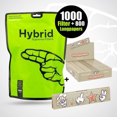 1000er Packung Hybrid Supreme Aktivkohlefilter - 6.4mm Länge 30mm + Choosypapers