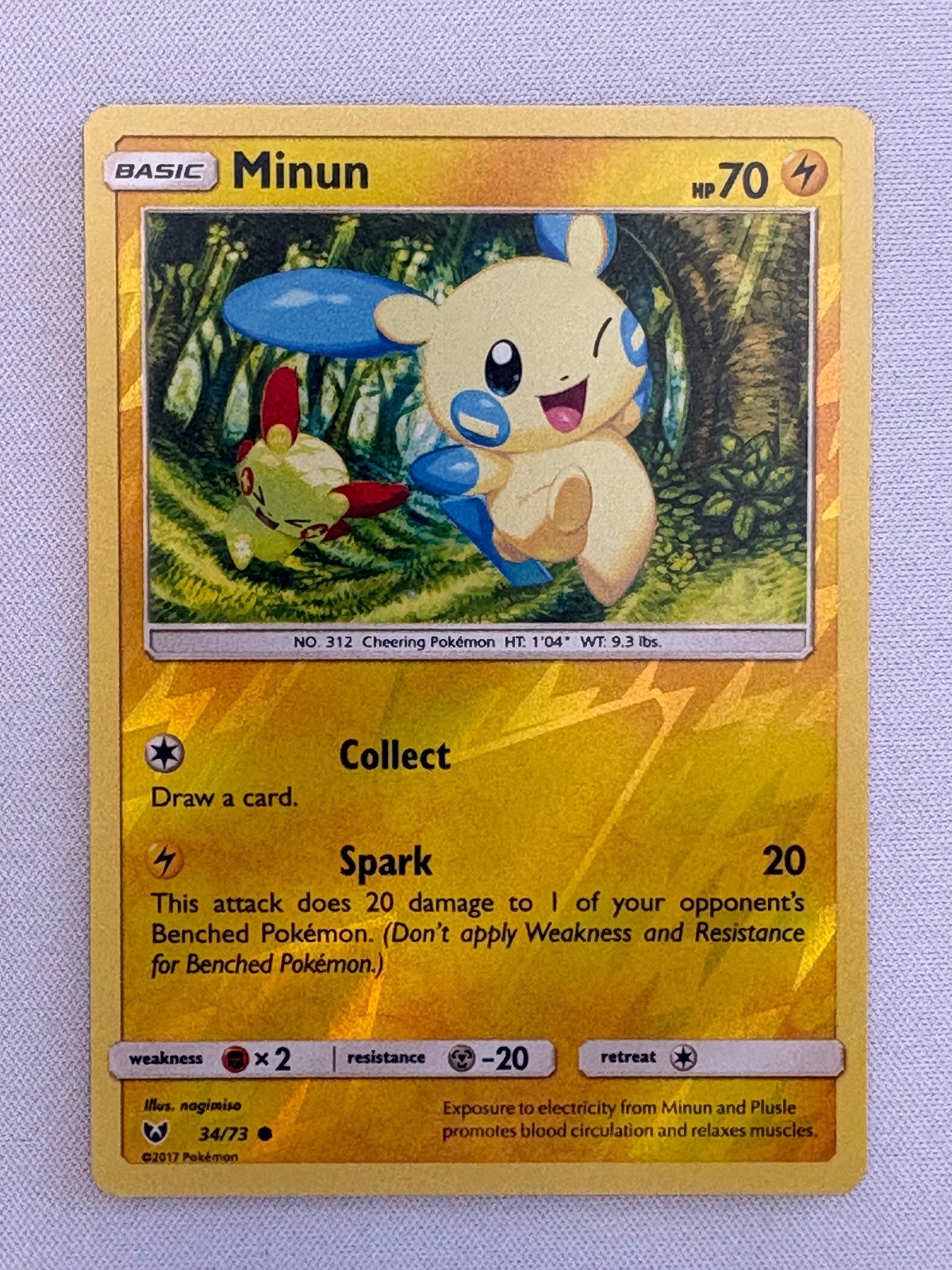 MINUN 34/73 COMMON SHINING LEGENDS POKEMON REVERSE HOLO NM