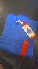 ESPRIT Women's Blue Logo Crewneck Fleece Cotton Pullover Sweatshirt M