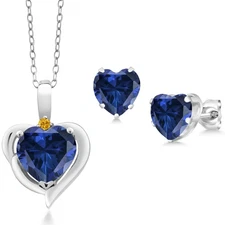 925 Sterling Silver Created Sapphire and Yellow Created Sapphire Pendant