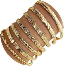 Gold Plated Bangle Bracelets Women Stackable Cuff Set Trendy Boho Non Tarnish