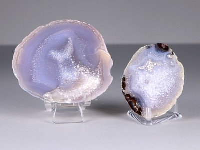 Natural STARRY NIGHT AGATE Pair Arizona Polished Slices Lavender Blue Whale 100g