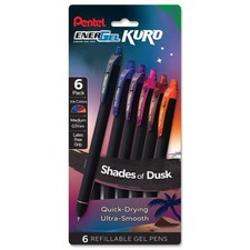 Pentel EnerGel Kuro Shades of Dusk, Assorted Ink, 6-pk