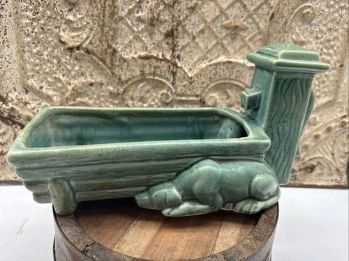 Vintage Water Trough Planter with Dog and Pump, Rare 1950's Pottery, McCoy?