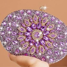 NEW WITH TAGS Purple Crystal Rhinestone Evening Clutch Bag